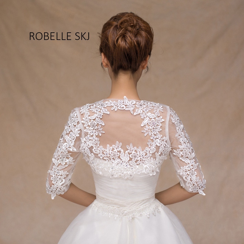 ivoire rouge mariée dentelle veste boléro femmes hausser châles accessoires de mariage une taille demi manches