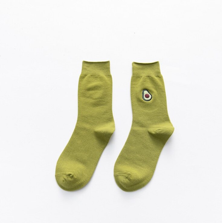 Fasahion Spring And Summer Women's Socks Cute Avacado Embroidery Green Set Socks Casual Socks Short Cotton Socks: 001