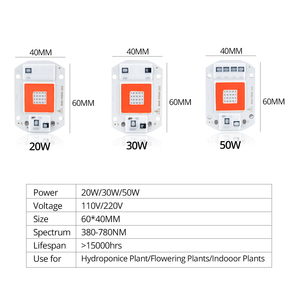220V 110V Full Spectrum Led Licht Groeien Cob Chip 50W 30W 20W Led Kralen Diy groei Licht Voor Planten Zaaien Bloem Rood + Blauw