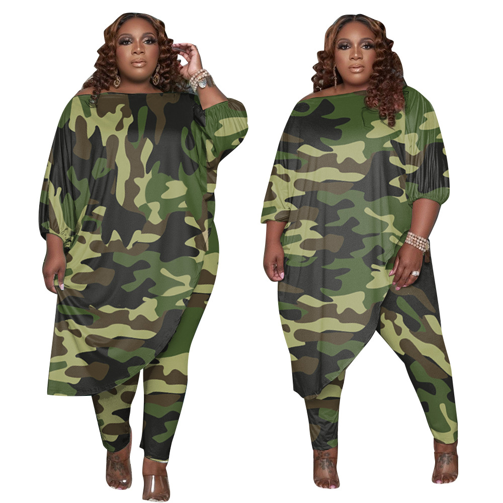 Large Size Clothes Plus Size 2 Piece Set Women 5xl Camouflage Top and... – Vicedeal