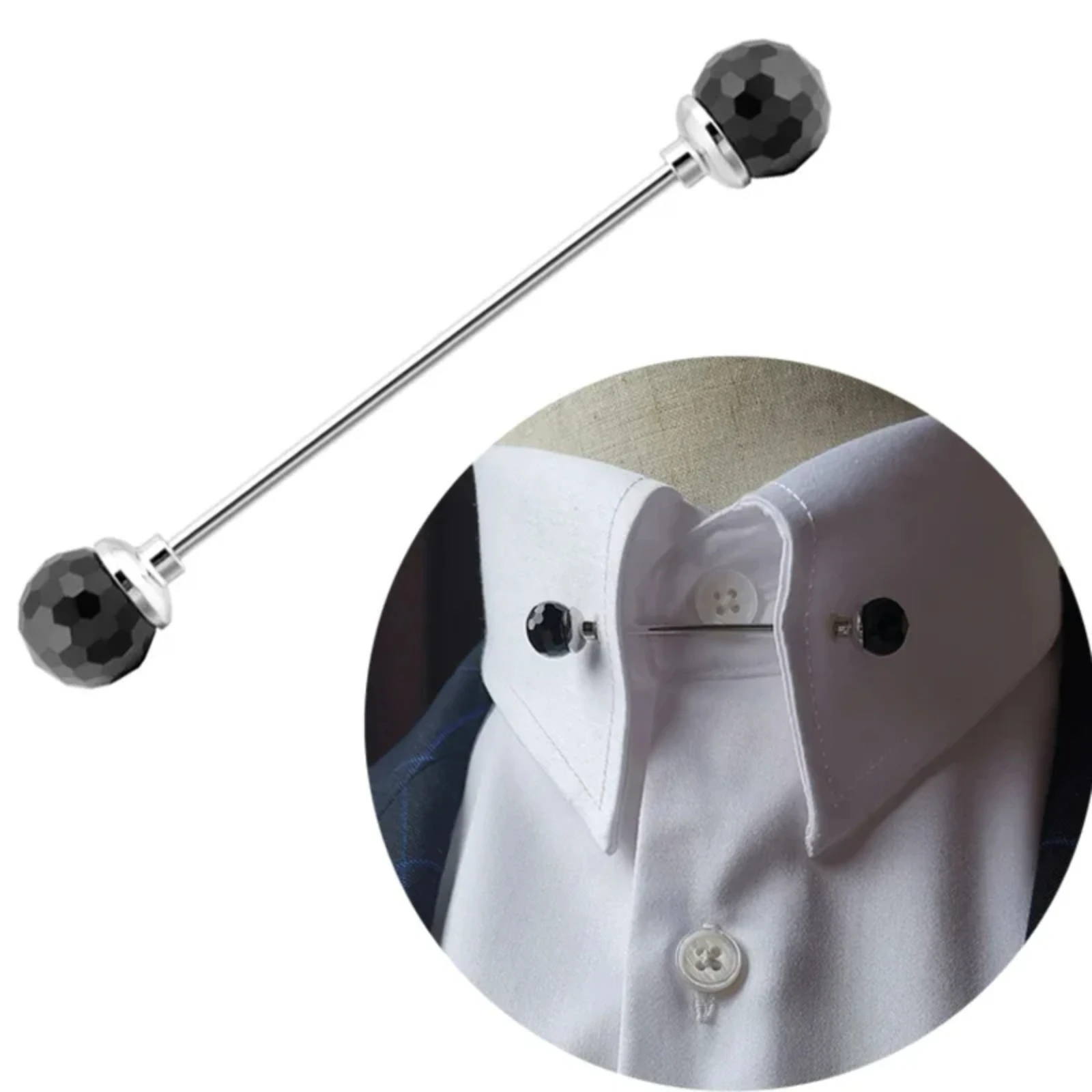 Épingle de col tendance pour hommes, chemise ronde à multiples facettes, trou de boule de cristal, épingles de collier, accessoires d&#39;affaires, peut dévisser
