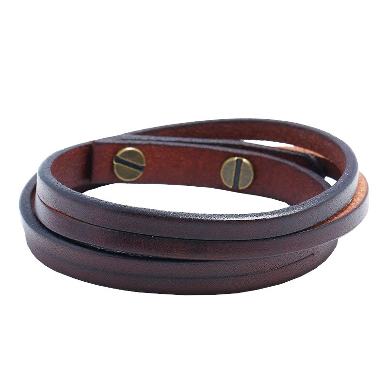 Simple Double-deck Leather Bracelets&Bangles For Men Punk brown/Black Wristband Cuff Jewelry boy: brown