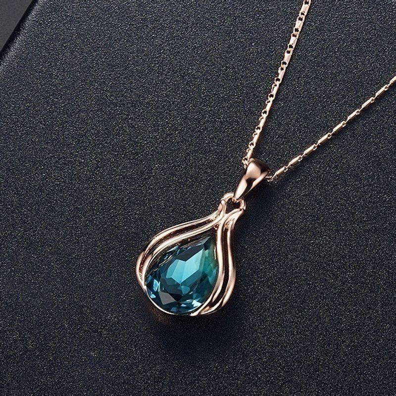 pendientes plata 925 andywen conjunto tous de pendiente y collar y Conjunto de collar de pendientes de boda geométricos creativos Zhihai azul, europea y americana, conjunto de gota de agua azul y verde para mujer