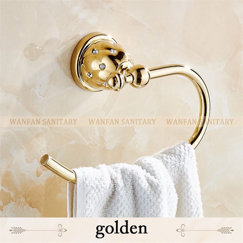 Towel Rings Solid Brass Gold Towel Holder, Bath Shelf Towel Rack Hangers Luxury Bathroom Accessories Wall Mounted Towel holder: Full golden