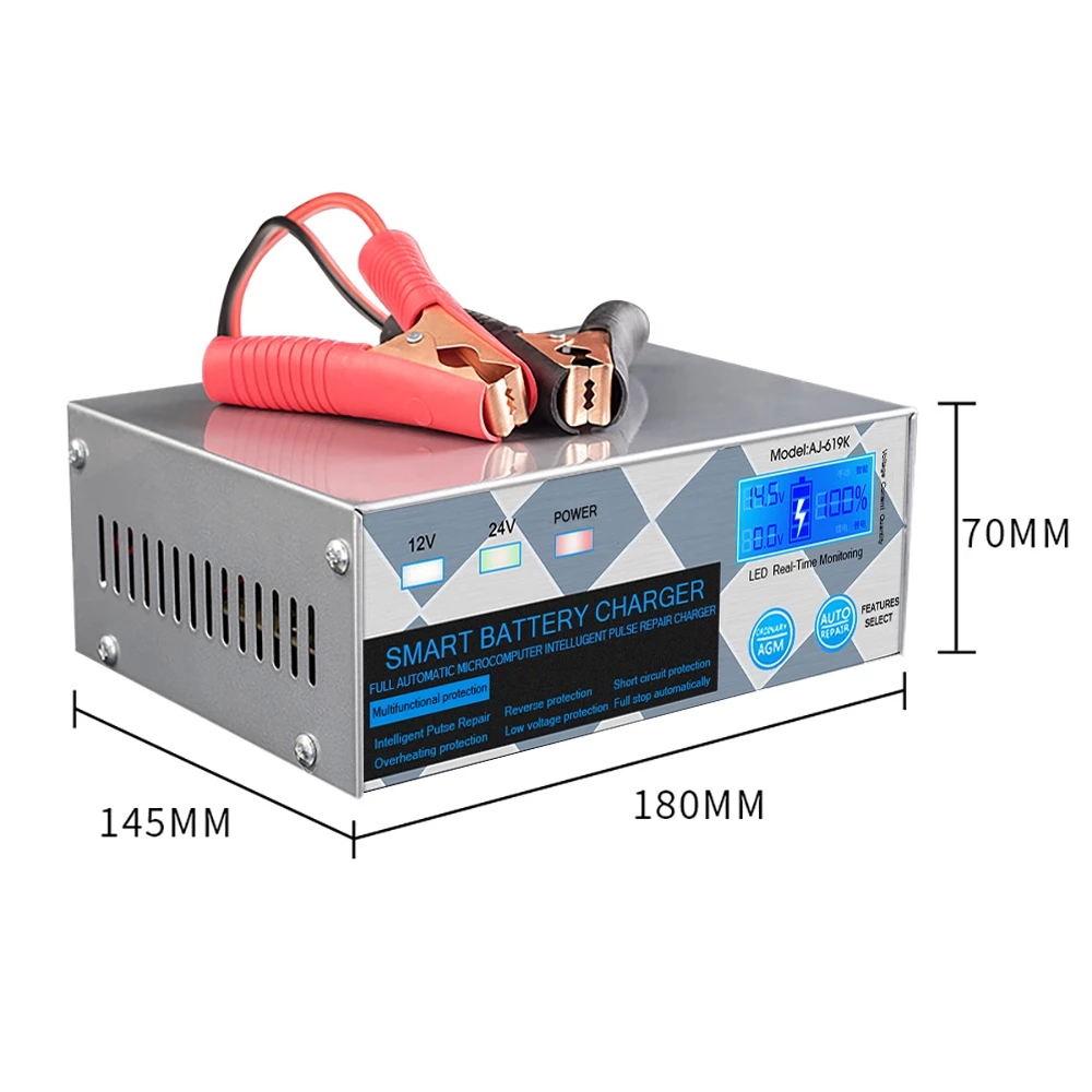 ANJING 12V 20A 24V15A Car Battery Charger 6-400AH Motorcycle Lead-acid Battery AGM Start-stop Charger Automatic Repair Charger