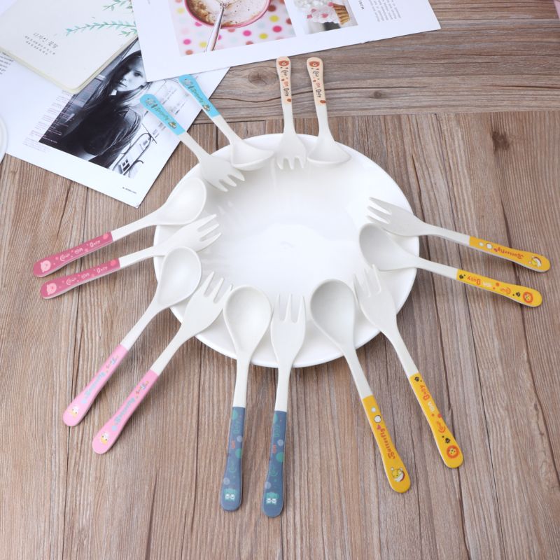 2 stuks/set bamboevezels milieuvriendelijk schattige lepel vork kinderservies baby lepel vork