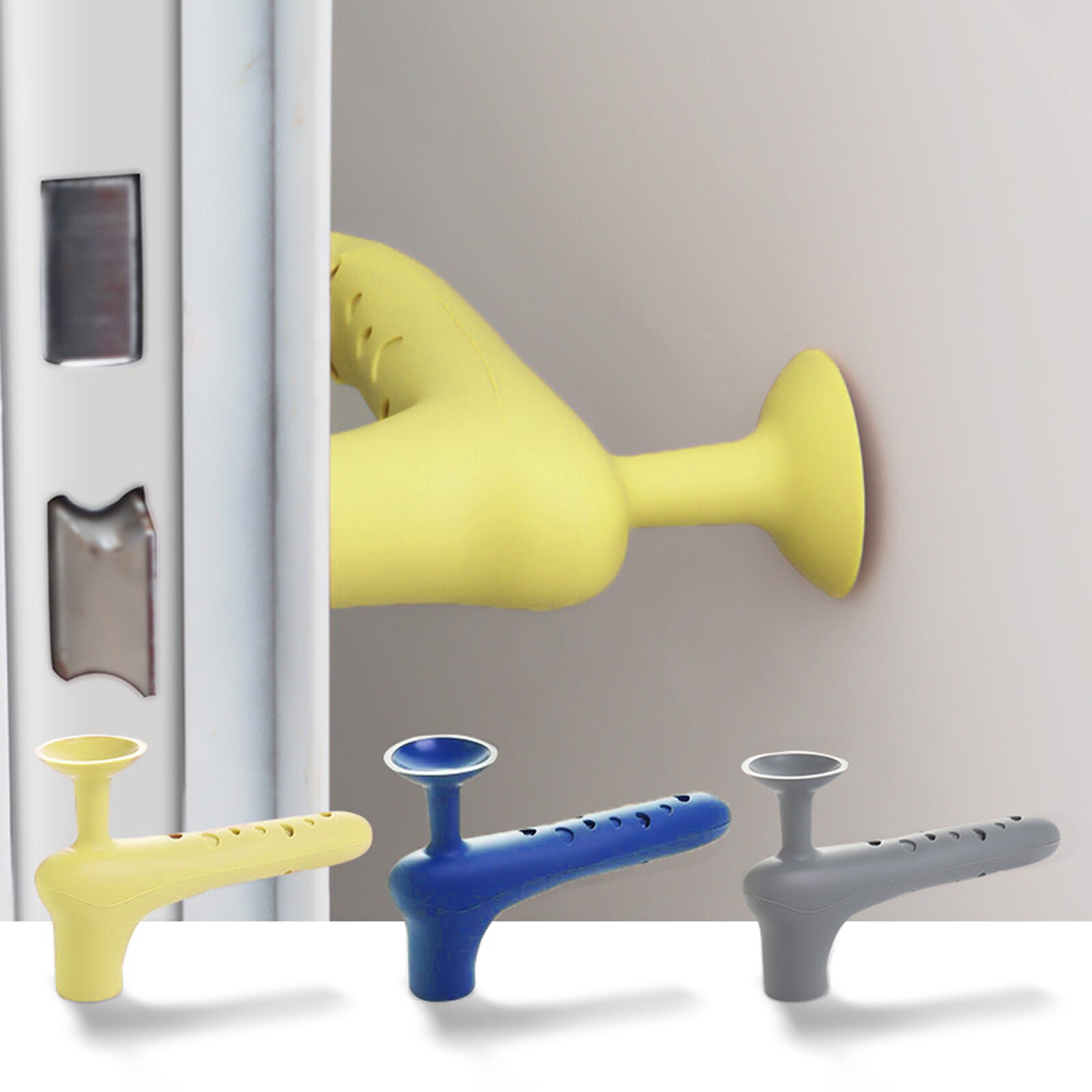 Tope de puerta de silicona con ventosa, herramienta de cubierta de mango sin perforación, protección anticolisión