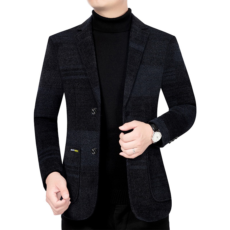 Man Suit Coat Striped Pocket Long Sleeve Male Outerwear Turn Down Collar Single-breasted Blazer