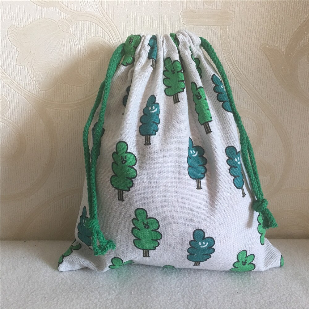 YILE Cotton Linen Drawstring Organized Pouch Cosmetic Bag Multi-purpose Bag Party Bag Print Smiling Tree 8630a