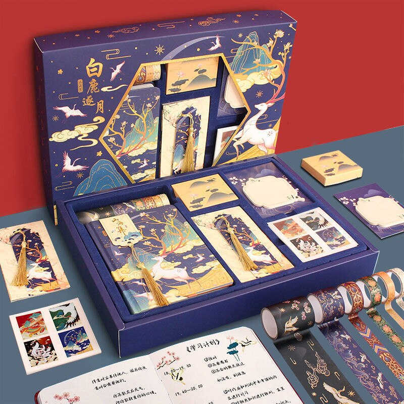 Notebook Antiquity Sticker Set Box Birthday notebook Girl Kawaii Diary Antiquity Chinese Style Notepad 2022 Stationery: E