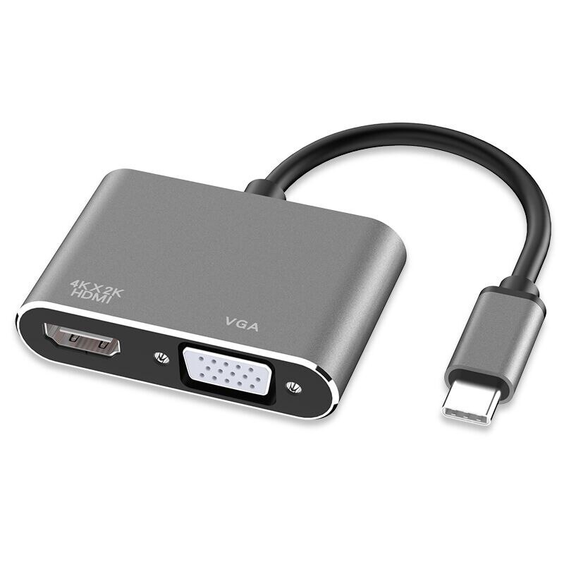 USB C Hub HDMI VGA Adapter - Thunderbolt 3, USB 3.1 Type-C to HDMI 4K, RJ45, PD, USB Ports for MacBook, Chromebook, Samsung: HDMI-VGA Gray