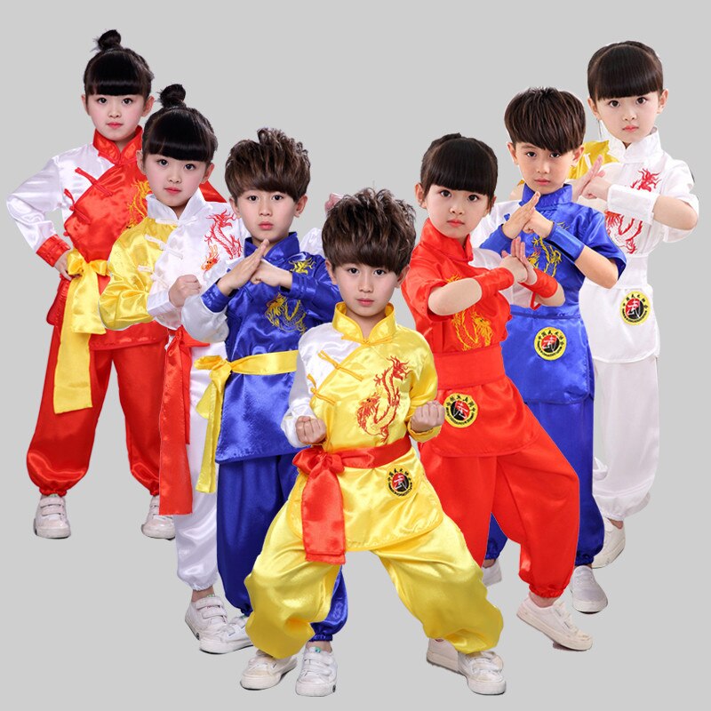 Lasten kiinalaiset perinteiset wushu-vaatteet lapsille kamppailulajien univormu kung fu -puku tytöille pojille lavaesitys pukusetti