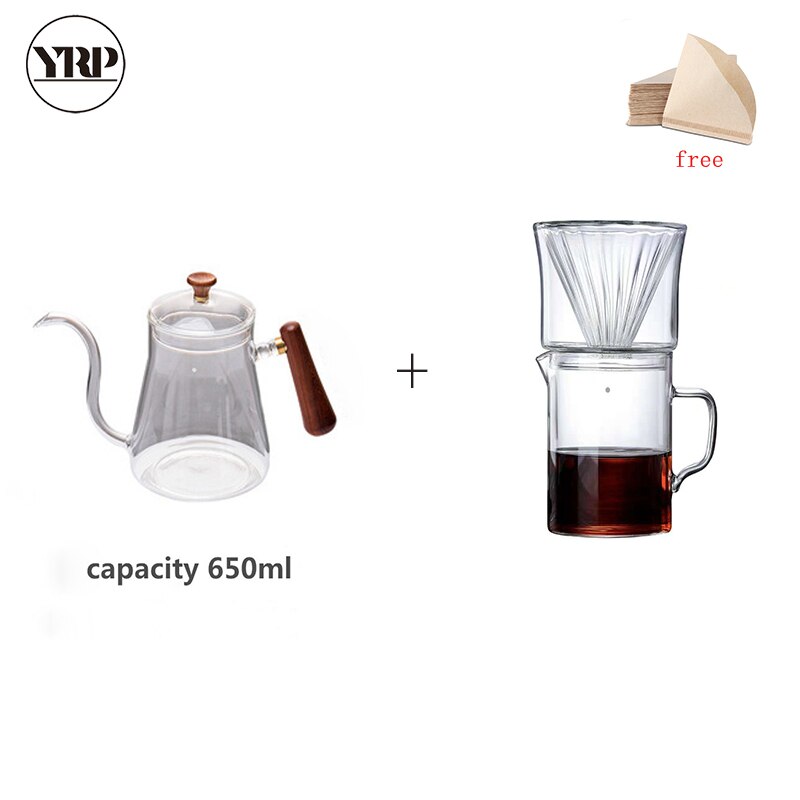 YRP V60 coffee filter glass pot coffee maker set barista tools geyser coffee maker black with thermometer drip kettle free paper