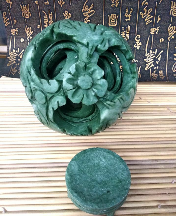 Magische Zeldzame Interlink Puzzel Bal 4 Layer Cover Bol Mystieke Dragon Patroon Door Natuur Groene Jade