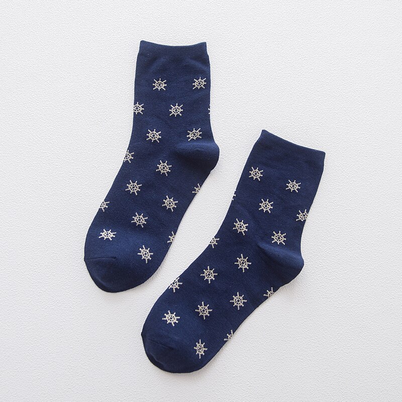 LJIQQ, 5 pares, novedad, azul marino, calcetines azules para hombre, calcetines informales de algodón con personalidad, calcetines de estilo coreano para primavera y verano: D