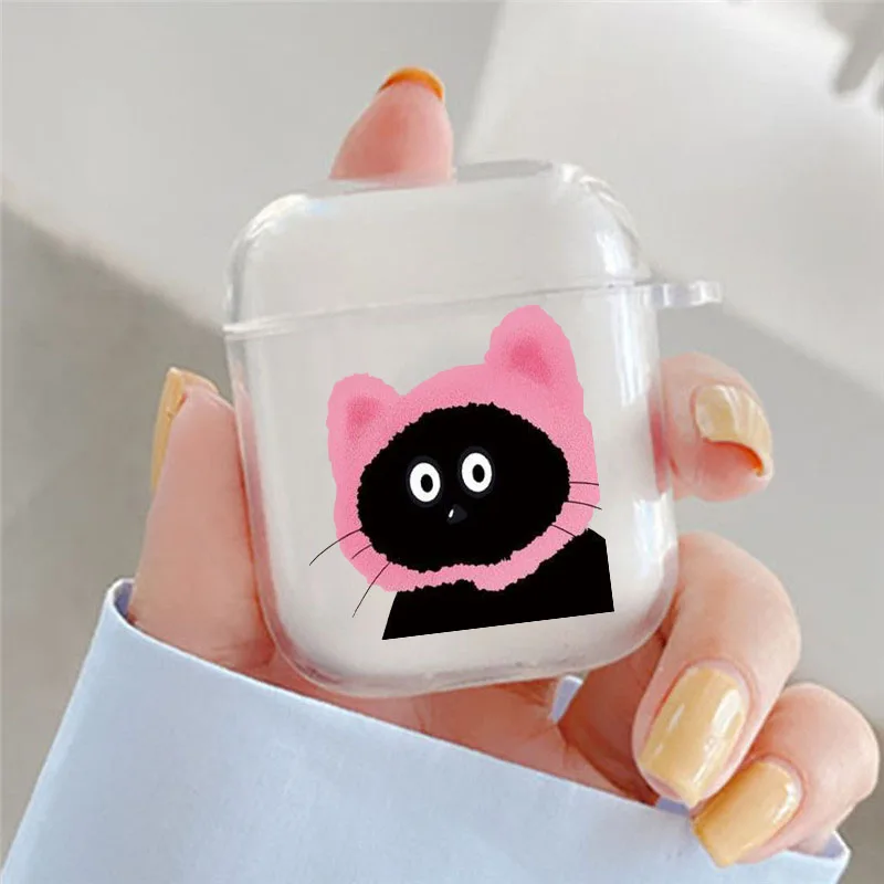 Funny Cartoon Black Cat Earphone Case For Apple AirPods 4 3rd 2 Pro 2 Transparent Cover For Airpod 1 3 Protective Cute Box Shell: XL / SKY BLUE