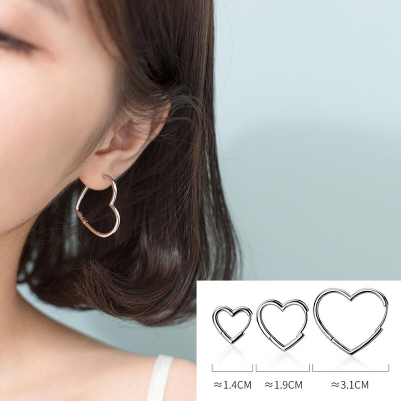 100% 925 sterlingsølv store hule glatte hjerteformede øreringe til kvinder charme øreringe øreprop smykker