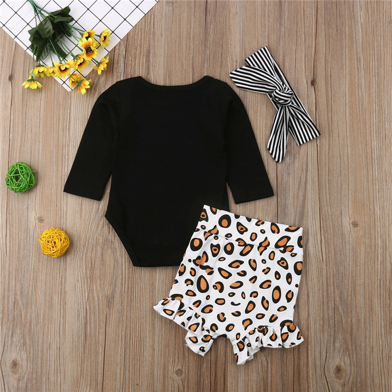 3Pcs/set Baby Girl Clothes Casual Leopard print Baby Romper+Short Pants+Headband Infant Clothing Outfit Summer Newborn Clothes