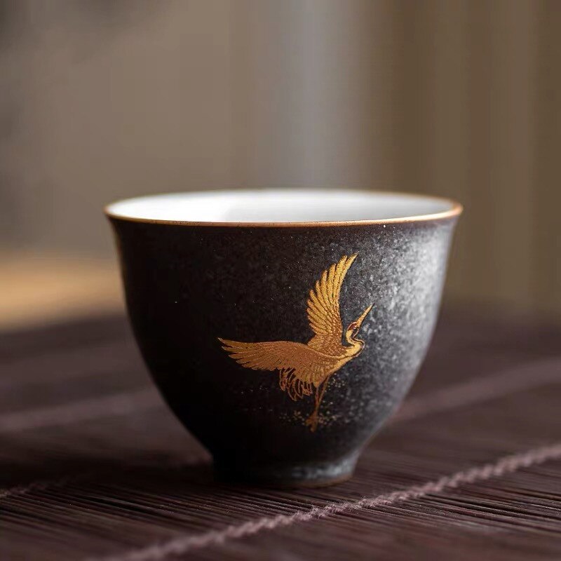Keramisk gaiwan kontor tekop håndlavet kung fu terrin kinesisk te skål med låg og underkop vand krus te sæt drinkware: F