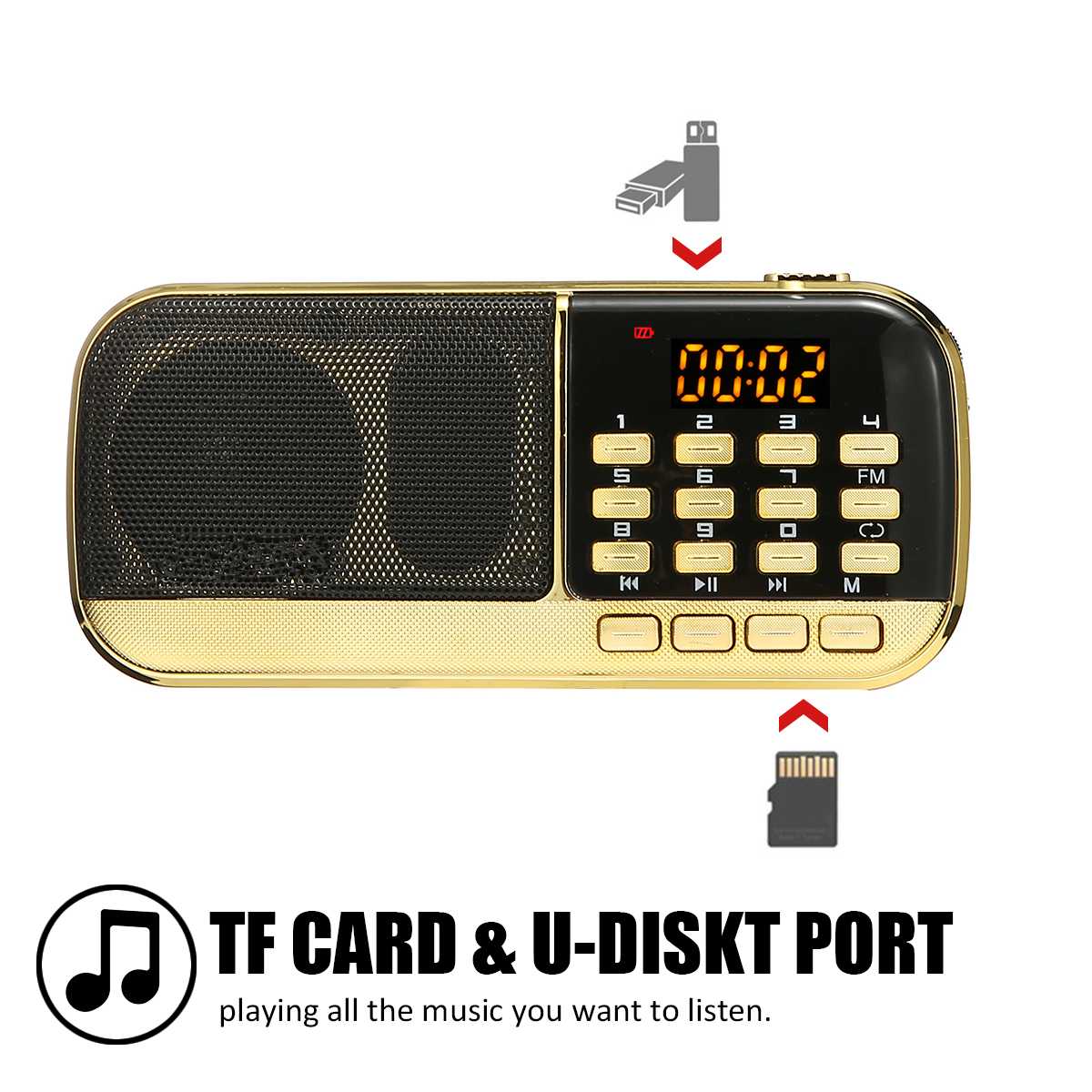 5V 3W Mini Portable FM Radio Handheld Digital USB TF Card Earphone Port MP3 Player Rechargeable Music Speaker for Birthday