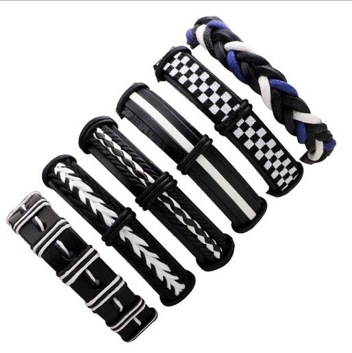 3-6 Stks/partij Handgemaakte Etnische Tribale Echt Wrap Charmante Mannelijke Pulsera Zwart Gevlochten Lederen Armbanden Armbanden: H2365