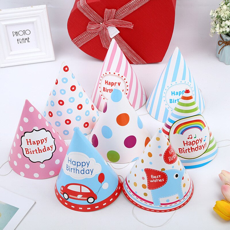 2Pcs cartoon party kids hat rainbow birthday hat chlid cartoon animal pattern decoration birthday kids hat