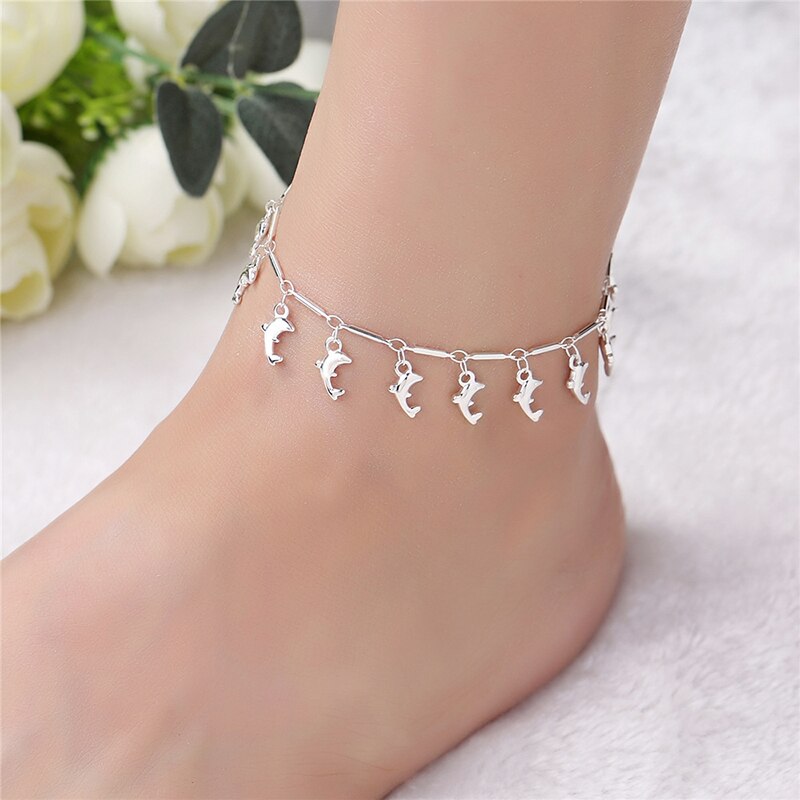 Bracelet de cheville en argent Sterling 100% pour femmes, bijoux de luxe, ravissants dauphins, originaux, porte-bonheur, AB176, 925