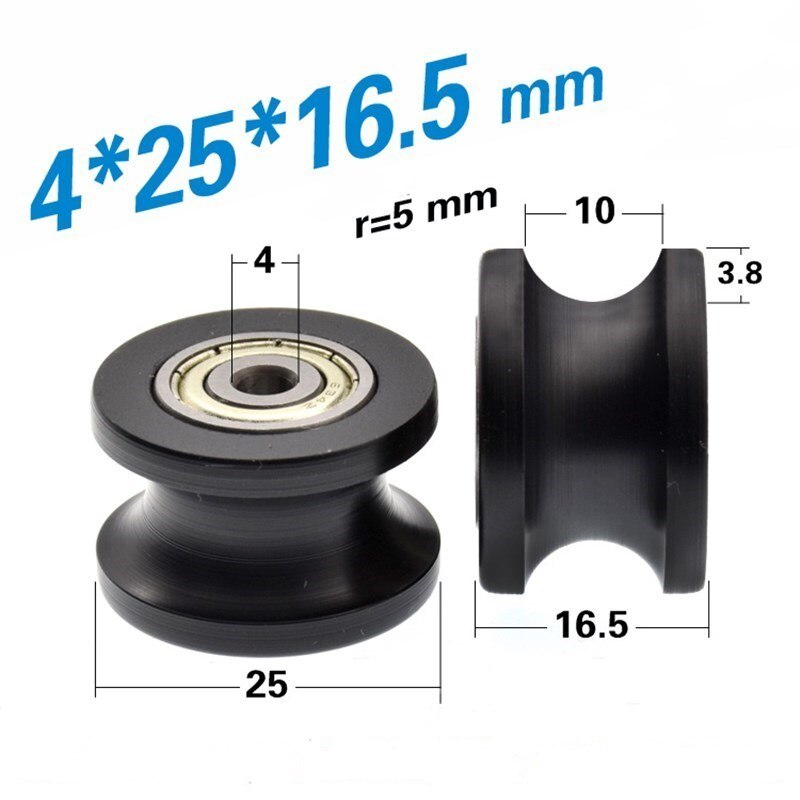 20pcs U groove POM Plastic coated bearing 634ZZ 4*25*16.5mm track guide roller bearing wheel nylon wrapped pulley for 10mm rail