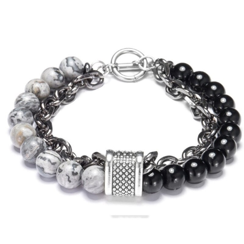 Fdlk único mapa natural pedra frisado pulseira de aço inoxidável masculino pulseiras dropshipping jóias moda presentes para homem: White