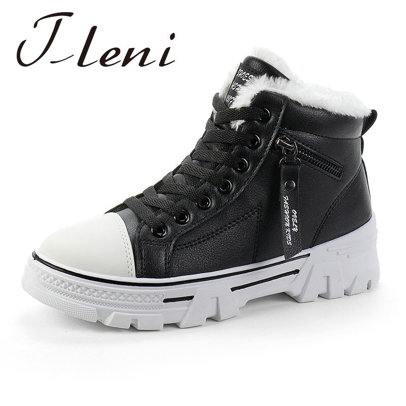 Women's cotton sneakers winter plus cashmere Korean students all-match warm high-top leather walking shoes women ZA-117