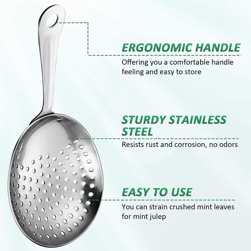 2 unidades de coladores Julep, colador de Bar, colador de cóctel de acero inoxidable, colador de cóctel, cuchara para Cocktail Drinks Home