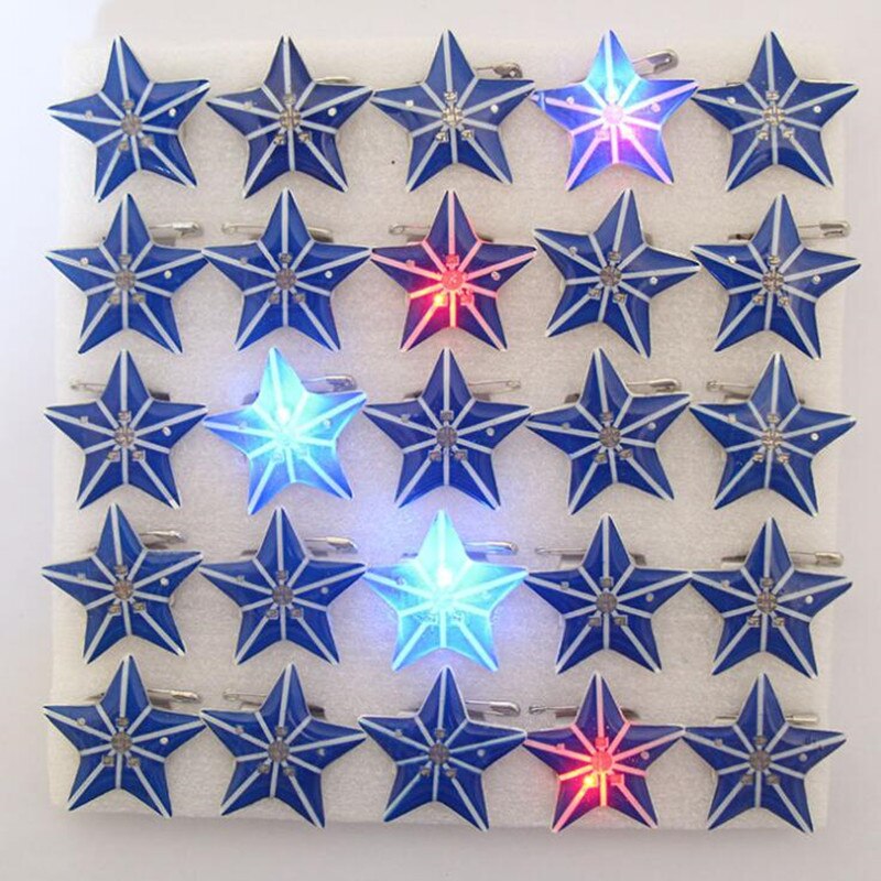 Star LED Flashing Brooch Pin Cartoon Light Up Glowing Badge Kids Adults Toys Glow Party Supplies Halloween Christmas Xmas