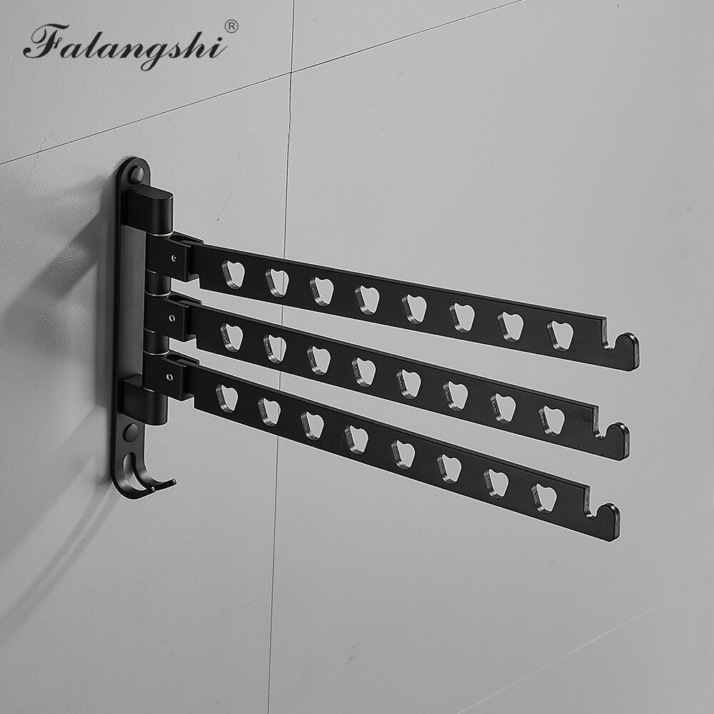 Sort klesstativ i aluminium svingbar sammenleggbar kleshengerstativ tørketrommel balkong tørkestativ for kleshenger veggmontert  wb3017: Svart trippelstang