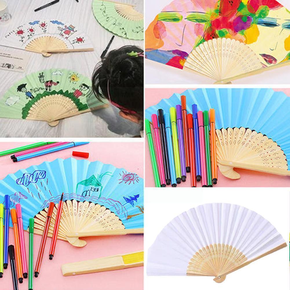 DIY Folding Fan White Hand Held Fan Folding Bamboo Wedding Decor Home Paper Decor Wooden Chinese Events Fan Folding G1R9