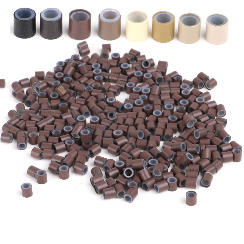 Frete grátis (1000 peças/garrafa) 1 garrafas 4.0x2.6x4.0mm anéis de silicone de cobre/tubos para extensão de cabelo em microanel e de ponta i