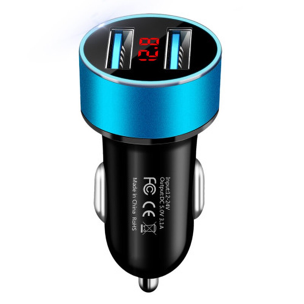 Cargador Mini USB para coche, dispositivo de carga rápida con pantalla LED 3.1A, Dual USB, para iPhone XR 11: Blue