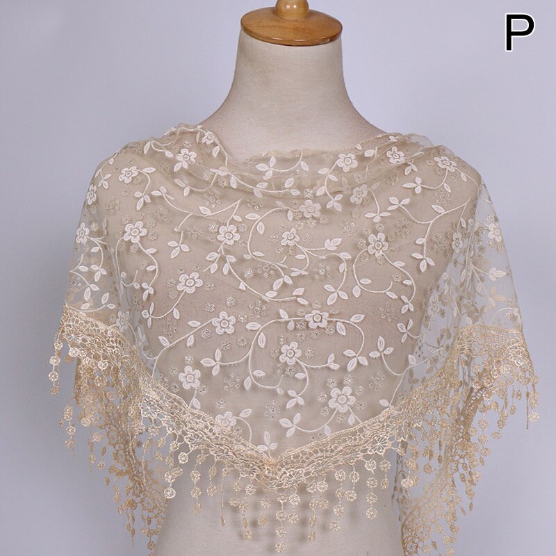 Vrouwen Bloemen Sjaal Wrap Lace Sheer Kwastje Sjaal Mode Hollow Tassel Lace Rose Bloemen Knit Driehoek Mantilla Sjaals: P