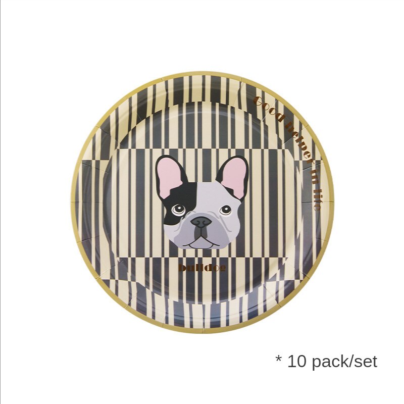 Degradable Party Plate Household Disposable Paper Plate Cake Candy Snack Plate Hotel Restaurant Dining Plate: Round-Dog