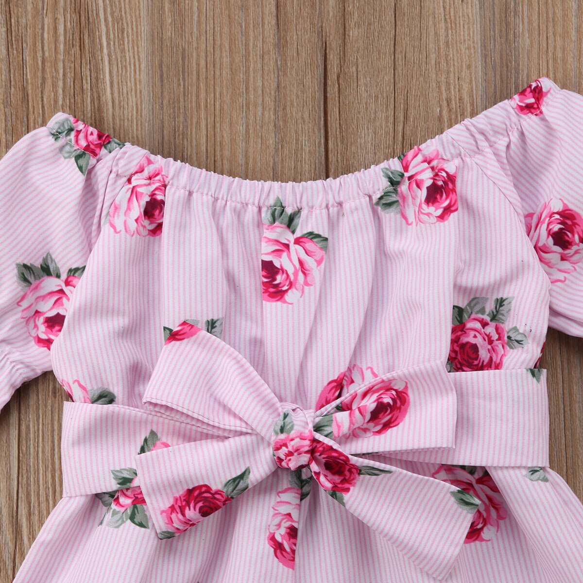 Kinderbabymeisjes bloemenromper met blote schouders, jumpsuit met strik, zomeroutfits en kleding