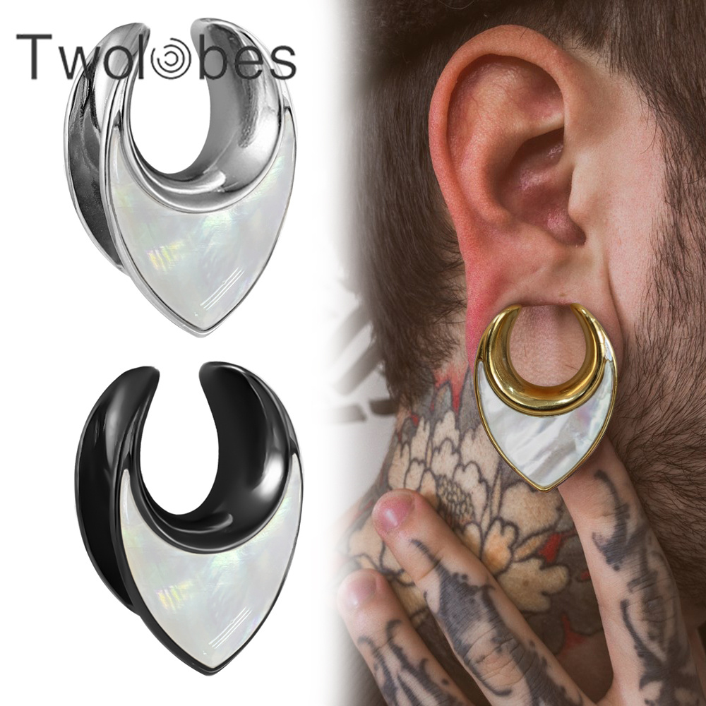 Twolobes 2 pièces conque coquille selle jauges d'oreille bouchons Tunnels civière corps Piercing bijoux acier inoxydable hypoallergénique