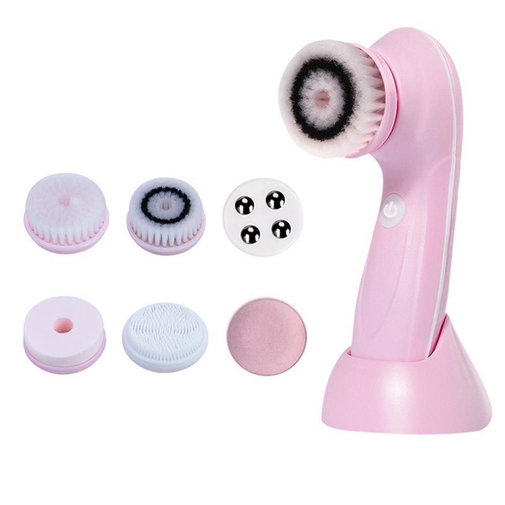 Cepillo de limpieza facial eléctrico con 3/6 cabezales intercambiables, masaje de limpieza profunda y limpiador facial para eliminación de espinillas: Amarillo claro