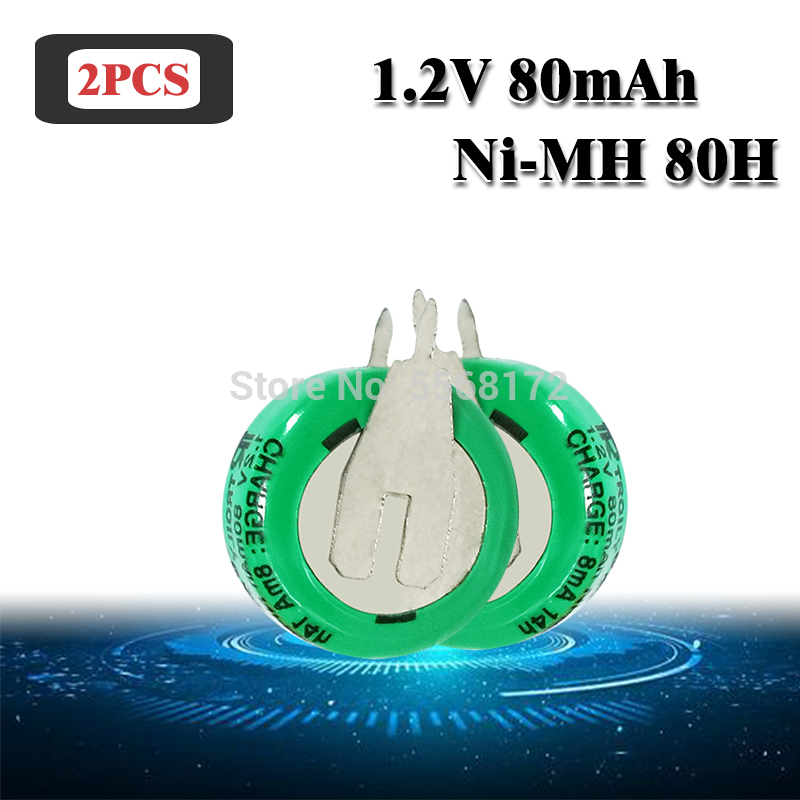 1.2V 80mAh Ni-MH Ni MH Rechargeable Batteries With Solder Pins Rechargeable Button Cell Battery For Electric Toys: 2pcs