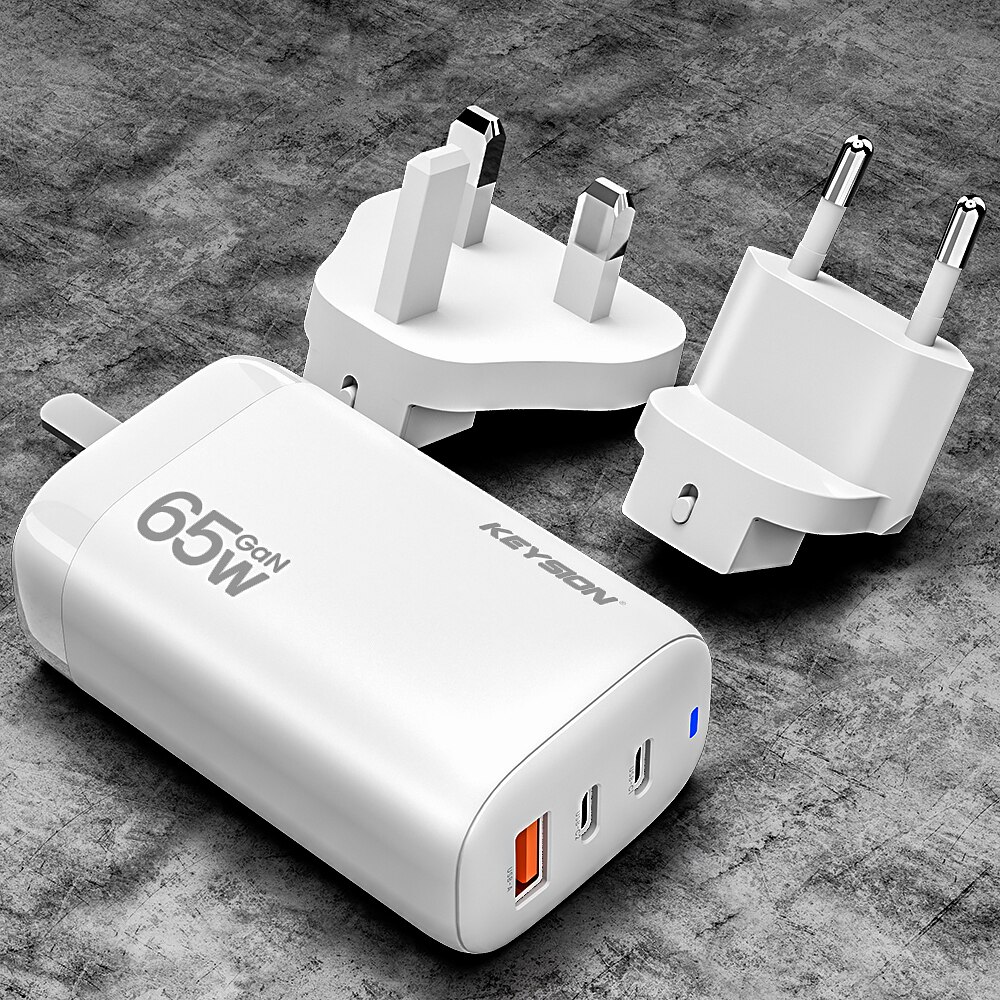 KEYSION – chargeur GaN USB type-c 65W PD Quick Charge 4.0/USB-C pour iPhone 13/12 Pro Max, iPad, Macbook Air: Travel Set White