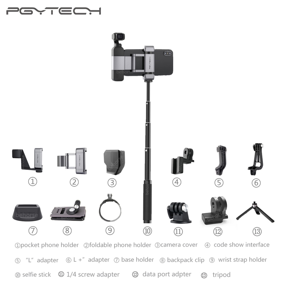 PGYTECH DJI Osmo Pocket Foldable Phone Holder Bracket Adapter Mount Selfie Stick Tripod Backpack Clip Wrist Strap Accessories