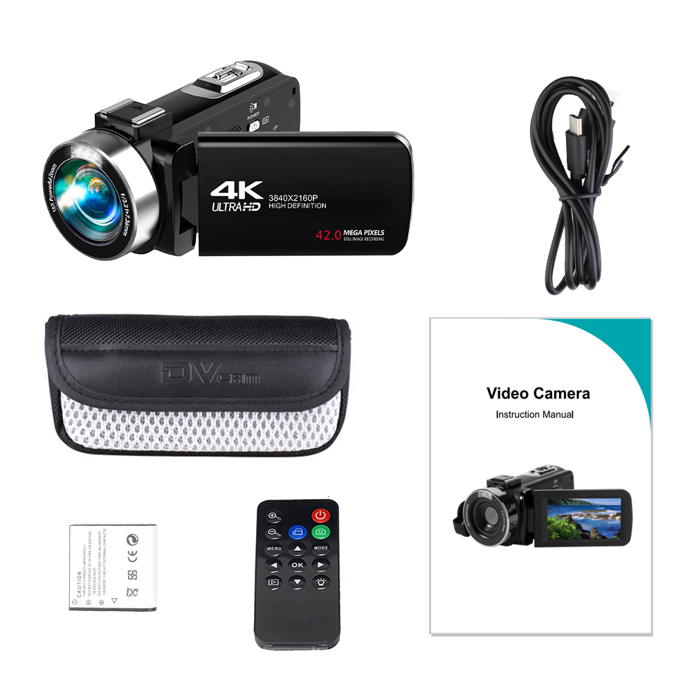 Vídeo digital 4k 18x zoom digital 42mp 2 em 1 filmadora de vídeo fotográfico tela rotativa de 3.0 polegadas câmera de alta definição câmera dv: Bundle3