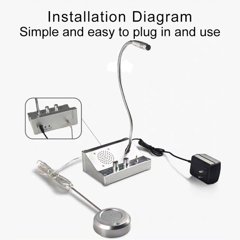 Dual Way Window Intercom System Counter Interphone for Bank Station Walkie Ticket Intercom Speaker-US Plug