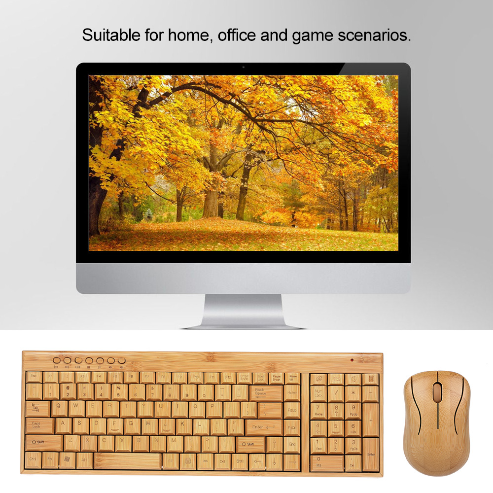Combo clavier et souris sans fil en bambou, 2.4G, fabriqués à la main, en bois naturel, Plug and Play, pour PC