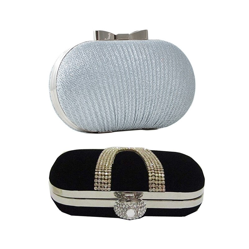 1 st mocka sammet strass stud en ring dekor clutch väska & 1 st rhinestones clutch kvällsväska ägg form dag clutch