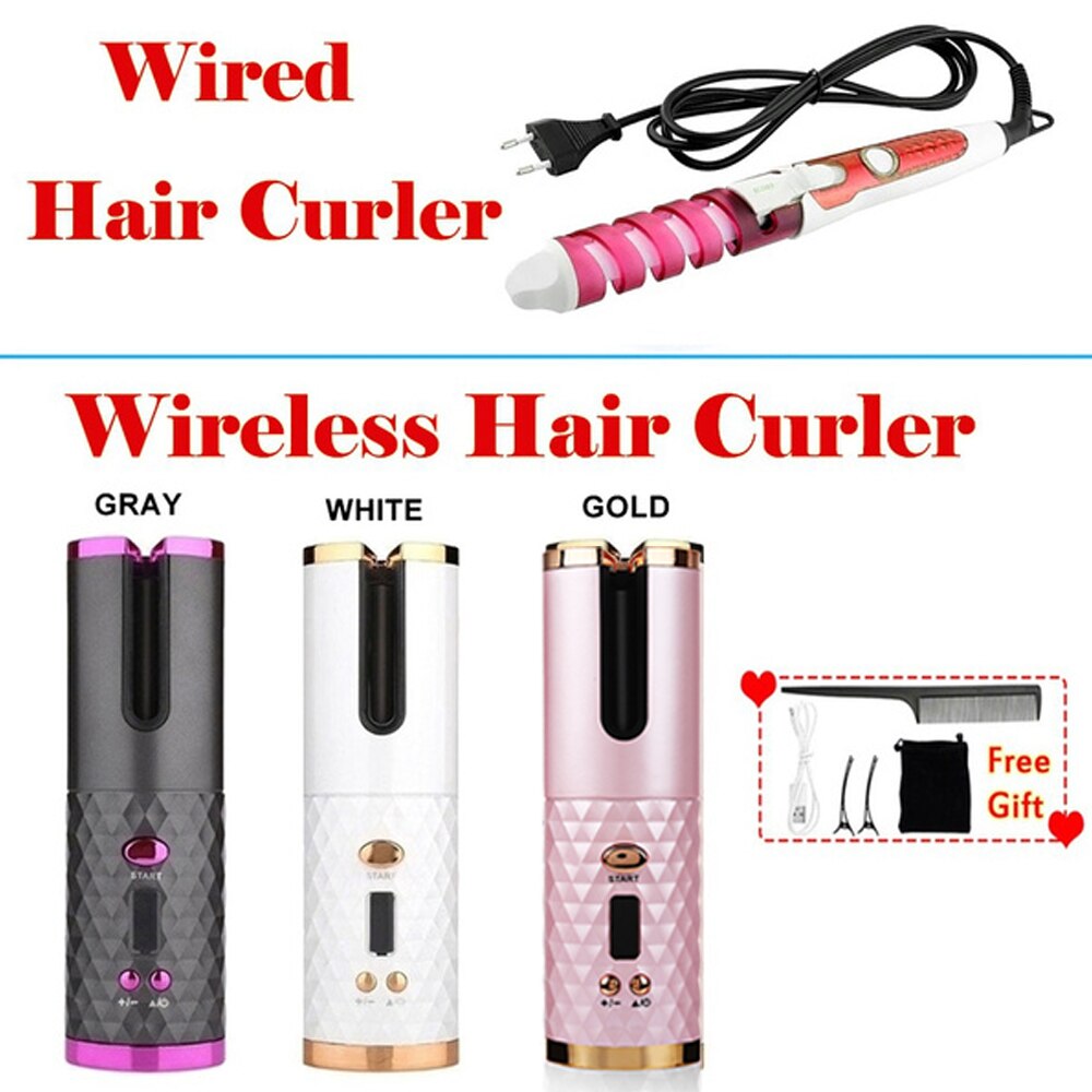 Portable Wireless Automatic Curling USB Rechargeable Hair Curler LED Display Temperature Adjustable Styling Tool Hair Device