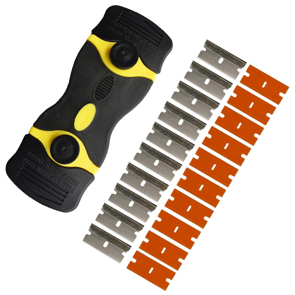 Glue Sticker Remover Cleaning Razor Scraper Plastic Steel Blade Carbon Fiber Vinyl Wrap Film Window Clean Squeegee E21